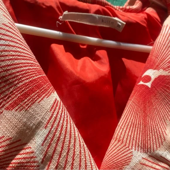 KAFFE clothing red and cream floral piped edge belted trench big button pockets - Picture 6 of 9